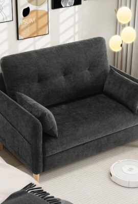 Hanherry Loveseat Sofa, 47” Small Couch for Living Room, Comfy Chenille Fabric Love Seat for Bedroom with Throw Pillow,Removable Cushion Cover,Couches for Small Space,Apartment,Dorm