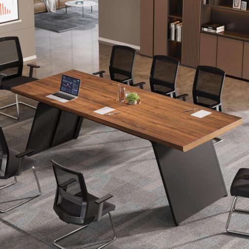 Tribesigns 6.57 FT Conference Room Table, 79″ L x 27.56″ W Rectangle Executive Meeting Seminar Table with Walnut Wood Top & Black Metal Base for 6, Modern Office Desk Business Furniture for Boardroom
