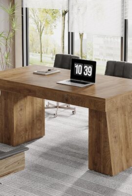 Tribesigns 55 Inches Executive Desk, Mid-Century Modern Home Office Desk, Wood Computer Table Business Workstation Small Conference Table, Light Brown Tribesigns 55 Inches Executive Desk, Mid-Century Modern Home Office Desk, Wood Computer Table Business Workstation Small Conference Table, Light Brown