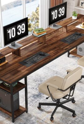 Tribesigns Two Person Desk with Monitor Stand, 78.74″ Long Double...