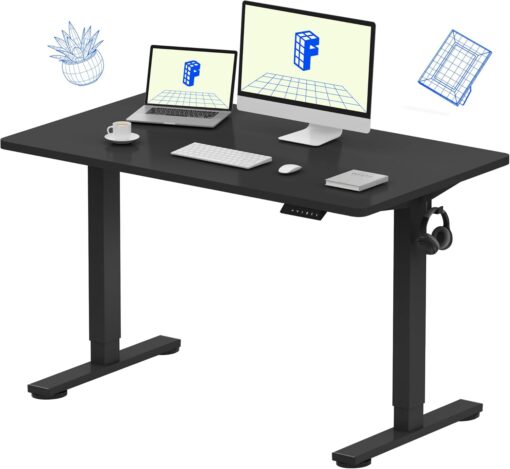 FLEXISPOT EN1 One-Piece Standing Desk, 48″x24″ Seamless Desktop Electric Height Adjustable for Home Office, Study Rooms & Multi-Device Workstations, Black