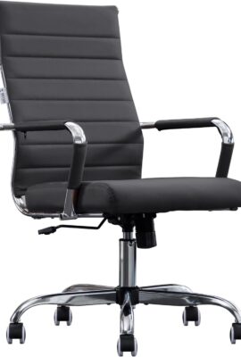 Home Office Chair Ribbed, Modern Leather Conference Room Chairs, Ergonomic Office Desk Chair, High Back Executive Computer Chair, Adjustable Swivel Chair with Arms (Black)