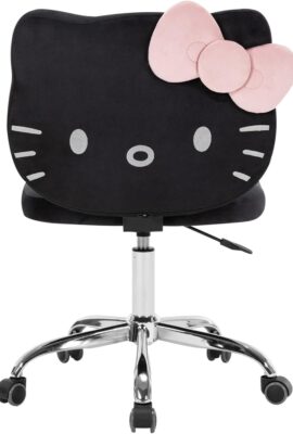 Impressions Vanity Hello Kitty Kawaii Swivel Vanity Chair for Makeup Room, Adjustable Height Cute Desk Chair with Wheels Rolling, Comfy Polyurethane Foam Back Armless Chair for Dorm (Black)