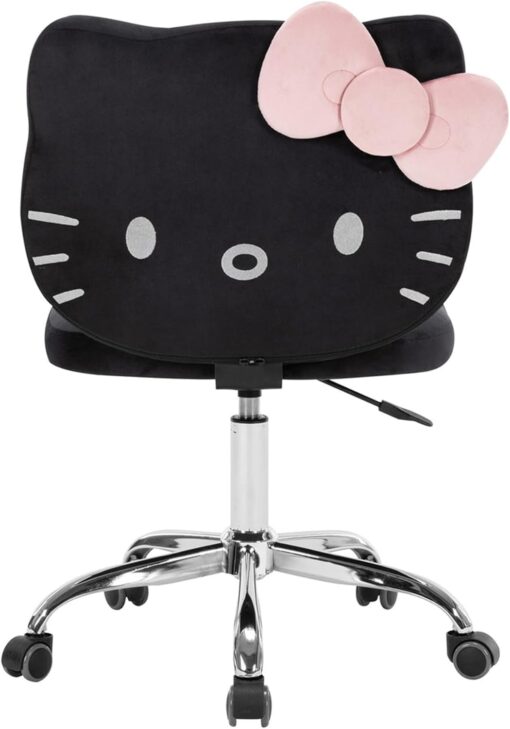 Impressions Vanity Hello Kitty Kawaii Swivel Vanity Chair for Makeup Room, Adjustable Height Cute Desk Chair with Wheels Rolling, Comfy Polyurethane Foam Back Armless Chair for Dorm (Black)