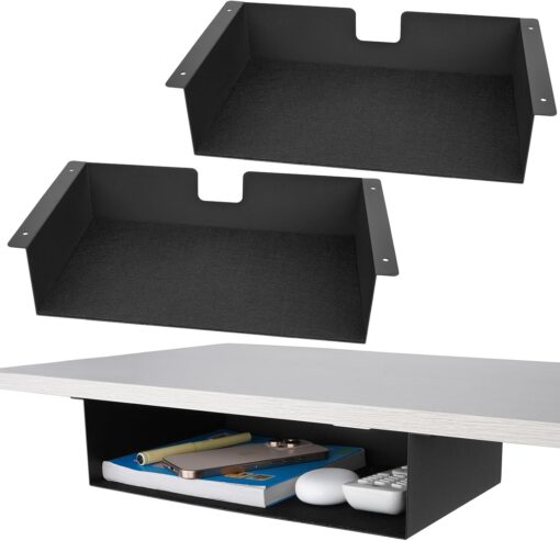 2 Pack Under Desk Shelf – 13 Inch Under Desk Storage Shelf, Metal -Under Desk Organizer – Under Shelf Storage for Office Tables & Workstations