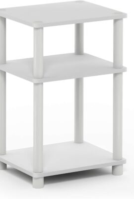 Furinno JUST Side Table, 3-Tier End Table, Open Shelves Night Stand, Bedside Table, Toolless Assembly, for Living Room, Bedroom, Bathroom, White(Espresso) | with Plastic Poles, 1-Pack