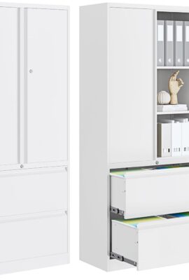 PEUKC 2-Drawer Metal File Cabinet, Lateral Vertical Filing Cabinets for Home Office, Locking File Cabinet with Storage Shelves, Legal/Letter/A4 Size (White, Assemble Required)