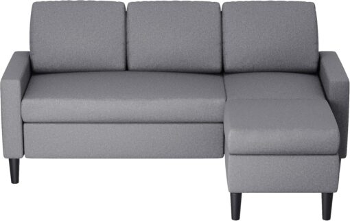Shintenchi Small Sectional Couch Sofas, 3 Seat L Shape Sofa with Ottoman, Fabric Upholstered Convertible Sofa Couches, Small Couch for Apartments, Living Room and Office (Dark Grey)