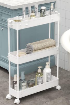 SPACELEAD Slim Storage Cart 3 Tier,Bathroom Organizer Rolling Utility, Mobile Shelving Unit Slide Out for Office, Kitchen, Laundry Room & Narrow Places,White