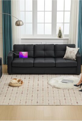 TYBOATLE Black Faux Leather Sofa Sectional Couches for Living Room, 3 Piece Living Room Set Furniture, Comfy Modular Convertible Sofas, Home Office Sofa Set