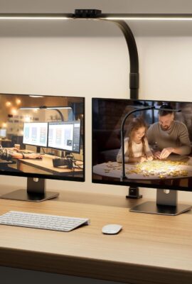 LED Desk Lamp for Home Office – Dimmable Computer Desk Light with Clamp, Modern Architect Task Lamp with Color Changing, Flexible Desktop Lamp with Gooseneck for Monitor, Double Head, Black