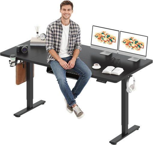 SANODESK Electric Standing Desk 71 x 32 Inches, Height Adjustable Sit Stand with Large Splice Board Desktop for Home Office, Computer Workstations，Memory Ergonomic Computer Desk, Black Frame/Black Top