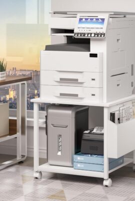 Lerliuo Large Printer Stand with Storage Shelf, 23.6 x 23.6 x 22.8 Industrial Printer Table for Home Office, Rolling Printer Cart Holder with Lockable Wheels, Mobile Mini Fridge Stand Table (White)