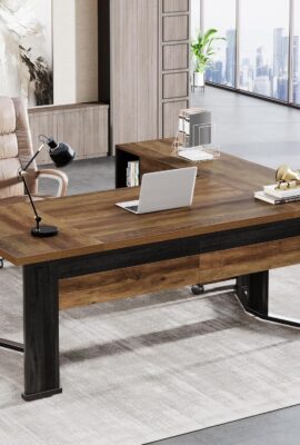 Tribesigns 70.86″ Executive Desk with Mobile File Cabinet, Large L Shaped Computer Office Desk with 2 Drawers and Storage Shelves, Business Furniture Desk Workstation for Home Office (Rustic Brown)