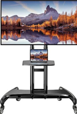 Perlegear Mobile TV Cart for 32-82 Inch Flat/Curved LED/LCD/OLED TVs Rolling TV Stand with Height Adjustable Shelf Max VESA 600x400mm up to 100lbs- Outdoor TV Stand Trolley with Wheels PGTVMC05-1