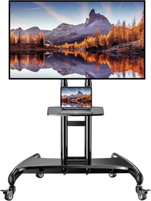Perlegear Mobile TV Cart for 32-82 Inch Flat/Curved LED/LCD/OLED TVs Rolling TV Stand with Height Adjustable Shelf Max VESA 600x400mm up to 100lbs- Outdoor TV Stand Trolley with Wheels PGTVMC05-1