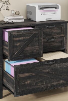 Lateral File Cabinet with 4 Drawers Farmhouse File Cabinet for Letter/Legal/A4 Size Hanging Files, Large Wood File Storage Cabinets Printer Stand for Home Office Cabinet, Dark Rustic Oak