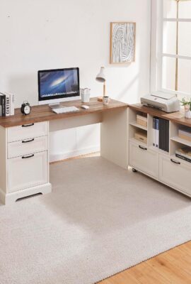 60″ L-Shaped Executive Desk with 40″ File Cabinet,Farmhouse...