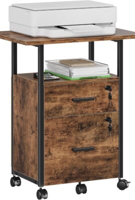 GYIIYUO 2 Wood Drawer Lockable File Cabinet with 22” Extended Desktop, Mobile Filing Cabinet with Side Bag, Rolling Printer Stand, Fits A4&Letter Size, Home Office, Rustic Brown
