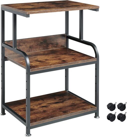 Printer Table Stand with Height Adjustable Shelf, 3 Tier Rolling Printer Cart with Wheels for Home Office Storage and Organization, Industrial Style