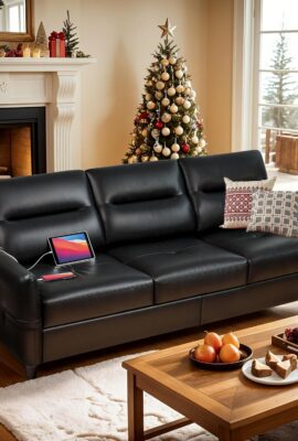 STHOUYN 85” Black Faux Leather Couch with USB, 3 Seater Sofa Couches for Living Room, Large Mid Century Modern Office Apartment Couch (Black)