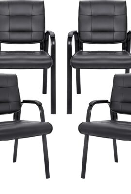 SUPER DEAL Office Guest Chair Bonded Leather Executive Side Chair Reception Chair with Solid Metal Frame Home Office Furniture, Set of 4, Black