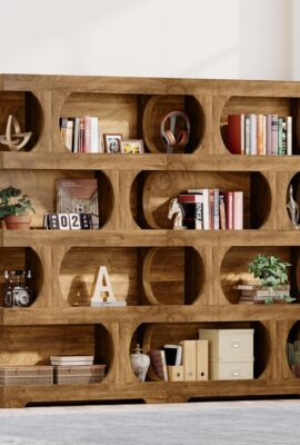Tribesigns 71″ Tall Bookcase Set of 2, 4-Tier S-Shaped Bookshelf, Wood Decorative Storage Shelving, Modern Freestanding Display Shelves, Large Library Bookshelf Unit for Home Office Living Room, Brown