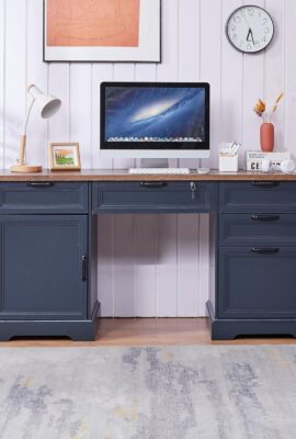 60″ Farmhouse Executive Desk with Charging Station,Home Office...
