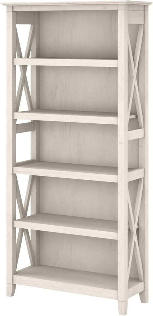 Bush Home Tall 5 Shelf Bookcase for Living Room or Home Office, Large Bookshelf, Modern Farmhouse Style, Key West Collection, Linen White Oak