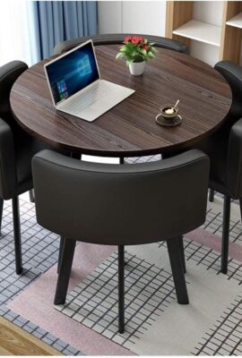 Office Conference Room Coffee Table w/ 4 Chair, Space-Saving Furniture, Small Meeting Room Table, Office Reception Round Table Simple Kitchen Dining Table Set 1 Table 4 Chairs ( Color : Black Leather Office Conference Room Coffee Table w/ 4 Chair, Space-Saving Furniture, Small Meeting Room Table, Office Reception Round Table Simple Kitchen Dining Table Set 1 Table 4 Chairs ( Color : Black Leather