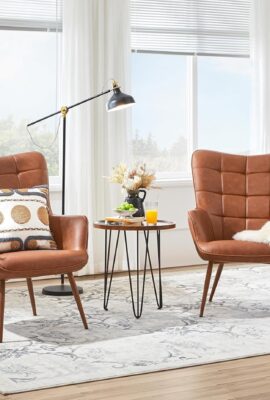 Yaheetech Accent Chairs, Large PU Leather High-Back Chair w/Metal Legs, Pottery Barn Style Living Room Chairs for Bedroom/Home Office, Brown, Set of 2