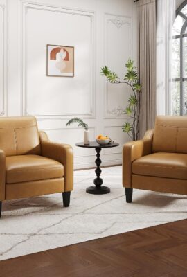 MALOL PU Leather Accent Chair Set of 2, Mid-Century Modern...