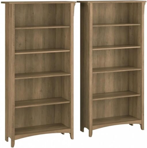 Bush Home Salinas Tall 5 Shelf Bookcase – Set of 2 in Reclaimed Pine, Vertical Office Storage, Bookshelves for Home Workspace, Multi-Purpose Shelving Units