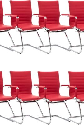Office Desk Chair Set of 8,No Wheels PU Leather Computer Chairs Mid Back Guest Chairs with Seld Base for School/Reception/Conference/Waiting Room,Burgundy Red