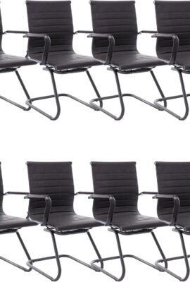 Office Desk Chair No Wheels Set of 8 PU Leather Computer Chairs Mid Back Guest Chairs for School Reception Conference Waiting Room, Vintage Charcoal