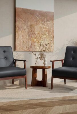 JIASTING Mid-Century Retro Modern Leather Accent Chair Set of 2 Wooden Arm Chair Upholstered Tufted Back Lounge Chairs for Office Living Room JIASTING Mid-Century Retro Modern Leather Accent Chair Set of 2 Wooden Arm Chair Upholstered Tufted Back Lounge Chairs for Office Living Room