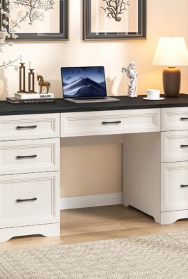 Halitaa Farmhouse Executive Desk, Wood Home Office Desk...