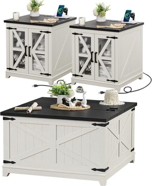 Joaxswe Farmhouse Coffee Table Set 3, End Table and Coffee Table