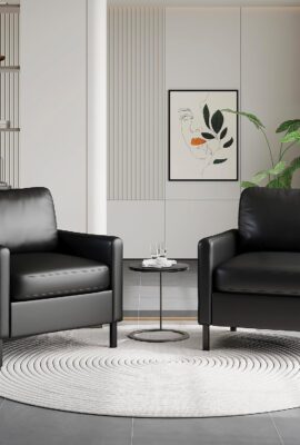 Black Faux Leather Accent Chairs Set of 2 with Arms, Waiting...