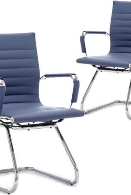 Reception Chairs Leather Conference Guest Chair Heavy Duty Back Support Office Chair, Set of 2 (Navy) Reception Chairs Leather Conference Guest Chair Heavy Duty Back Support Office Chair, Set of 2 (Navy)