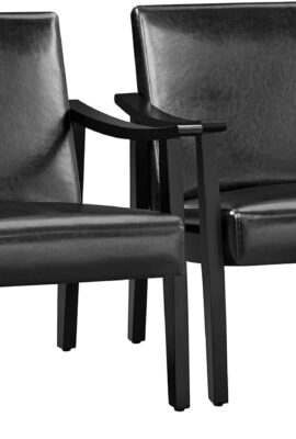 Yaheetech Accent Chairs Set of 2, Mid-Century Faux Leather Armchairs, Black