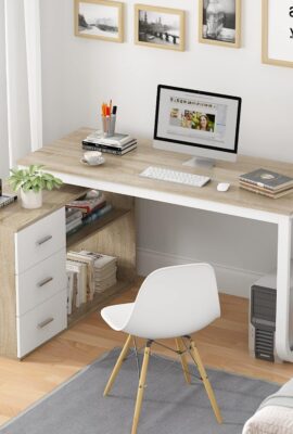 Homsee Home Office Computer Desk Corner Desk with 3 Drawers and 2 Shelves, 54 Inch Large L-Shaped Study Writing Table with Storage Cabinet – Walnut and White Homsee Home Office Computer Desk Corner Desk with 3 Drawers and 2 Shelves, 54 Inch Large L-Shaped Study Writing Table with Storage Cabinet – Walnut and White