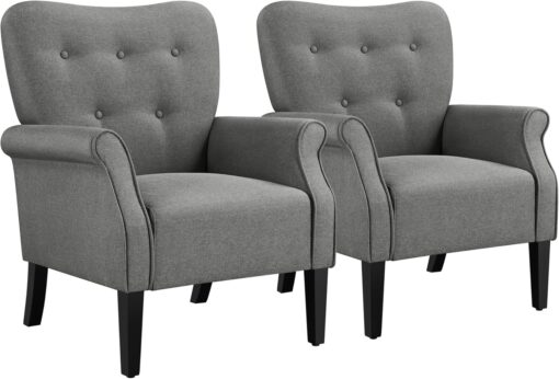 Yaheetech High Back Accent Chair Set of 2 with Rolled Arms, Dark Gray