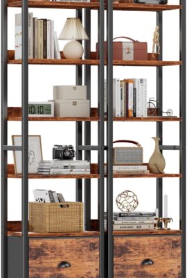 Furologee 6 Tier Bookshelf Set of 2,Industrial Bookshelves and Bookcases