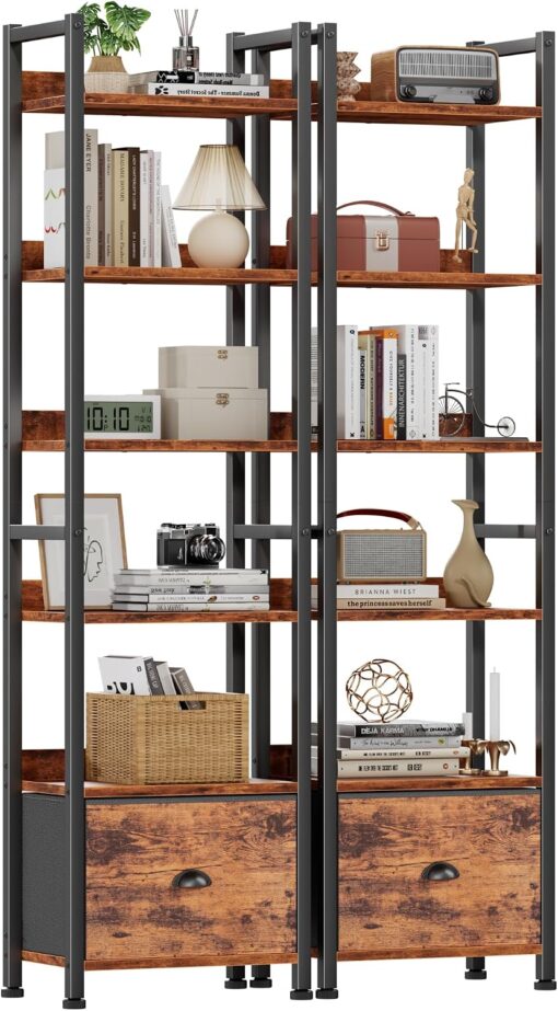 Furologee 6 Tier Bookshelf Set of 2,Industrial Bookshelves and Bookcases