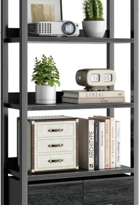 Furologee 5-Tier Bookshelf, Tall Bookcase with 2 Storage...