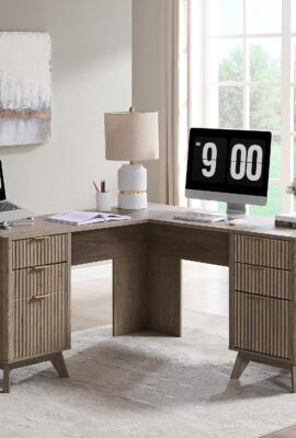 T4TREAM 60-Inch Modern Fluted L-Shaped Executive Desk, Alder...